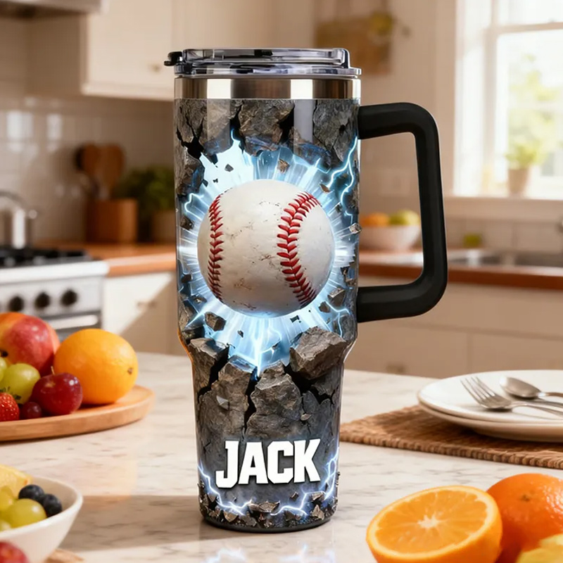 Personalized Baseball Tumbler with Custom Name and Cracked Design for Baseball Lover