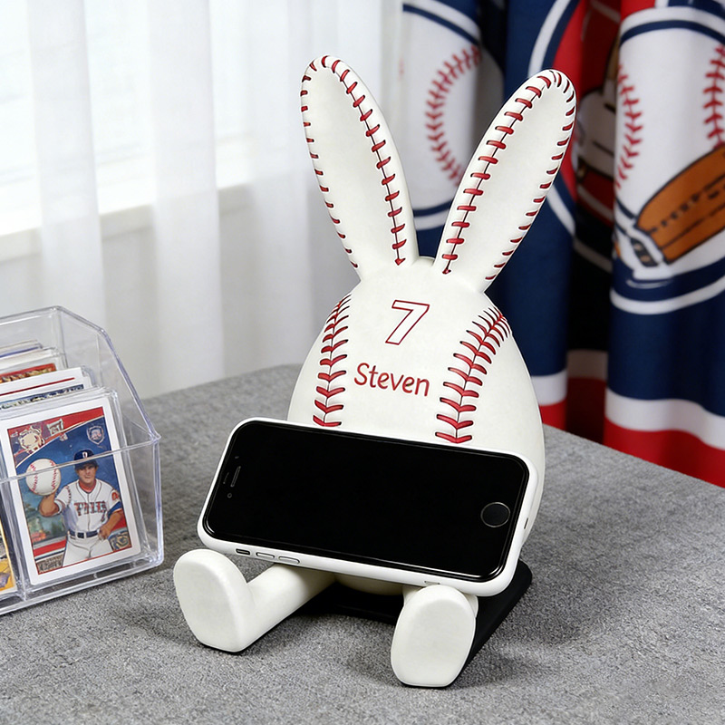 Personalized Baseball Bunny Phone Stand 3D Printed Easter Bunny Gift for Baseball Lovers
