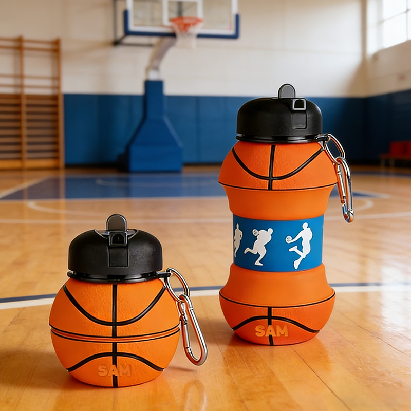 Personalized Foldable Clssic Basketball Water Cup Silicone Basketball Sports Water Bottle Custom Name Gift for Basketball Lovers