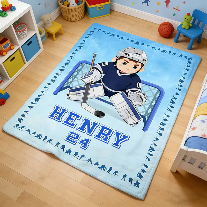 Personalize Ice Hockey Blanket with Custom Name and Number Design