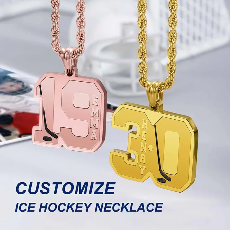 Personalized Ice Hockey Necklace with Engraved Name Number Match Day Birthday Gift for Ice Hockey Players Sport Lovers