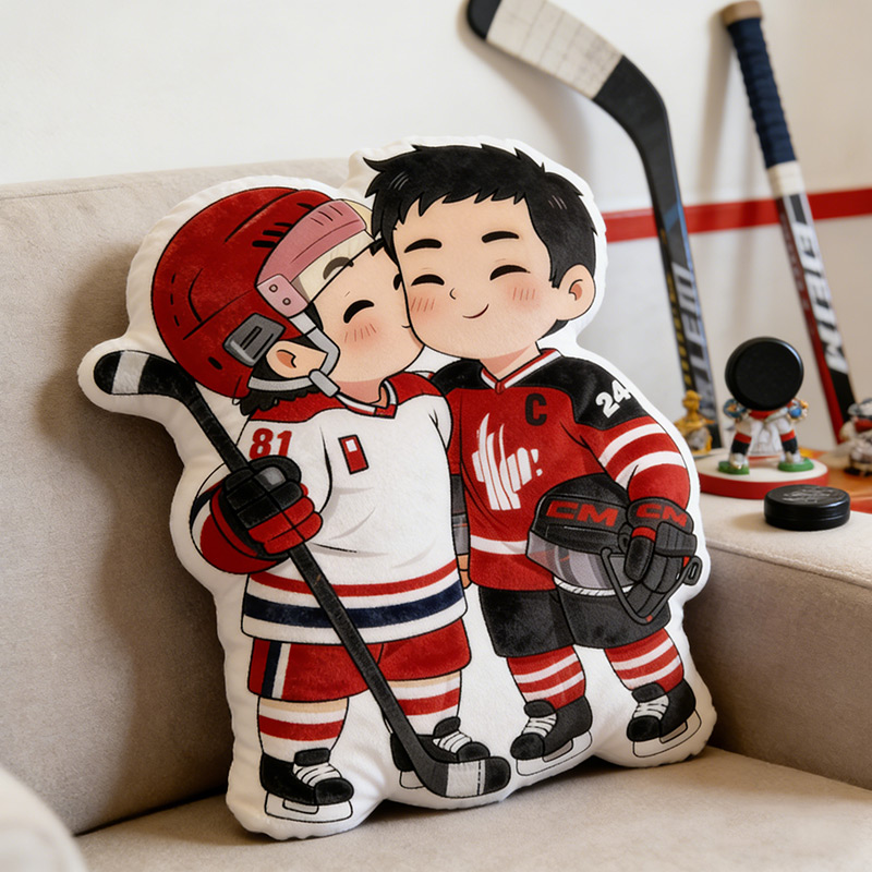 Personalized Cute Player Ice Hockey Pillow Cartoon Kiss Hockey Player for HR Fans