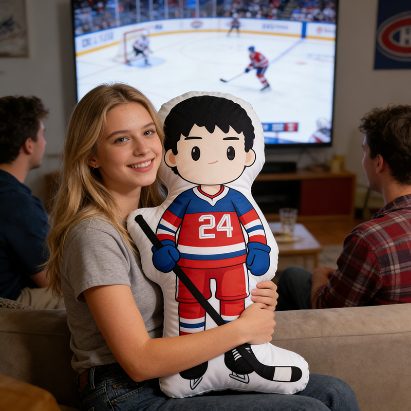 Personalized Cute Player Ice Hockey Pillow Number 24 Gift for HR Fans