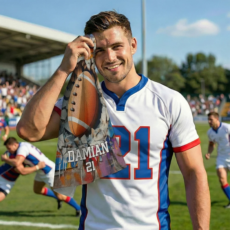 Personalized Sportball Design Waffle Sport Towel with Name Number and Hanging Clip Sport Accessories Birthday Gift for Sport Lovers