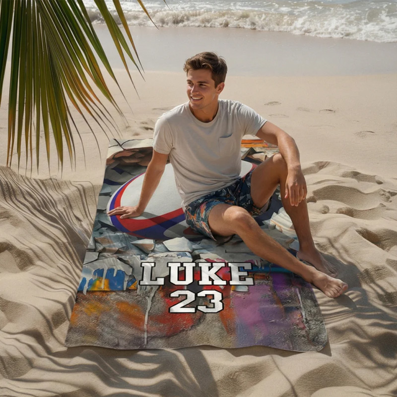 Personalized Basketball Baseball Crack Wall Oversized Quick Dry Beach Towel with Name and Number Beach Accessories Birthday Gift for Sport Lovers