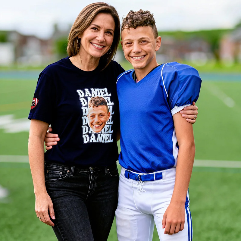 Personalized Funny Photo Baseball Football Kid Adult T-shirt with Name and Number Birthday Sports Game Day Gift for Sports Lovers