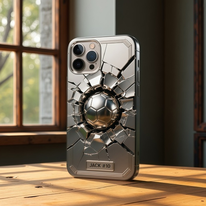 Personalized Soccer Phone Case Stainless Steel Colored Soccer Wall with Custom Name and Number