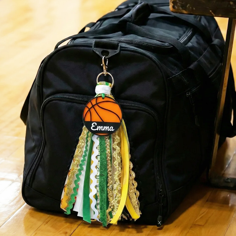 Personalized Sport Tassel Bag Tag with Name Custom Keychain Gift for Volleyball Basketball Soccer Players & Fans