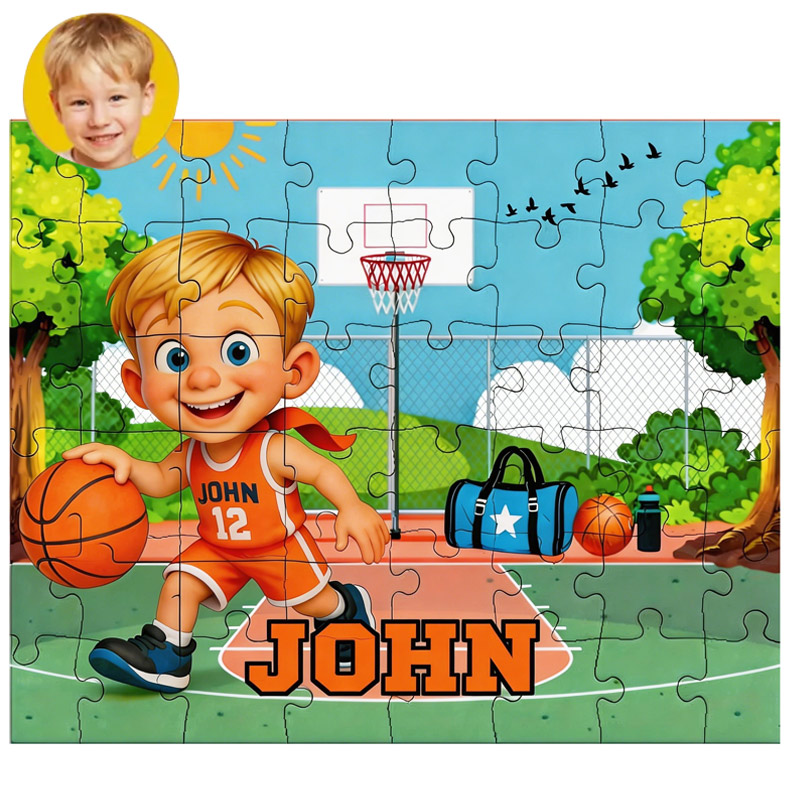 Personalized Basketball Cardboard Puzzle Custom Photo Name and Number