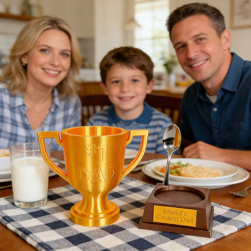 Personalized Champs Trophy Ice Cream Pint Holder Sports Golden Trophy with Custom Text and Number Gift for Dad