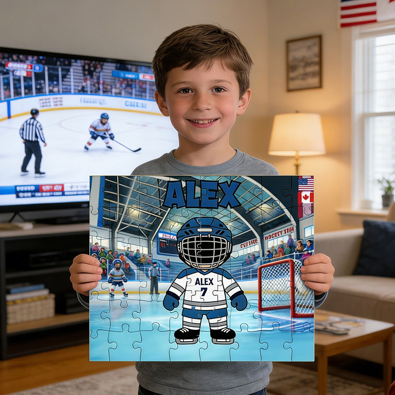 Personalized Hockey Puzzle Ice Hockey Cute Player with Custom Name and Number Perfect Gift for Hockey Enthusiasts