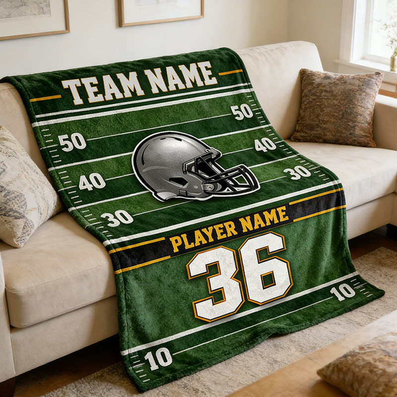 Personalized Football Helmet Blanket with Custom Team Name and Number Design Gift for Football Team Members