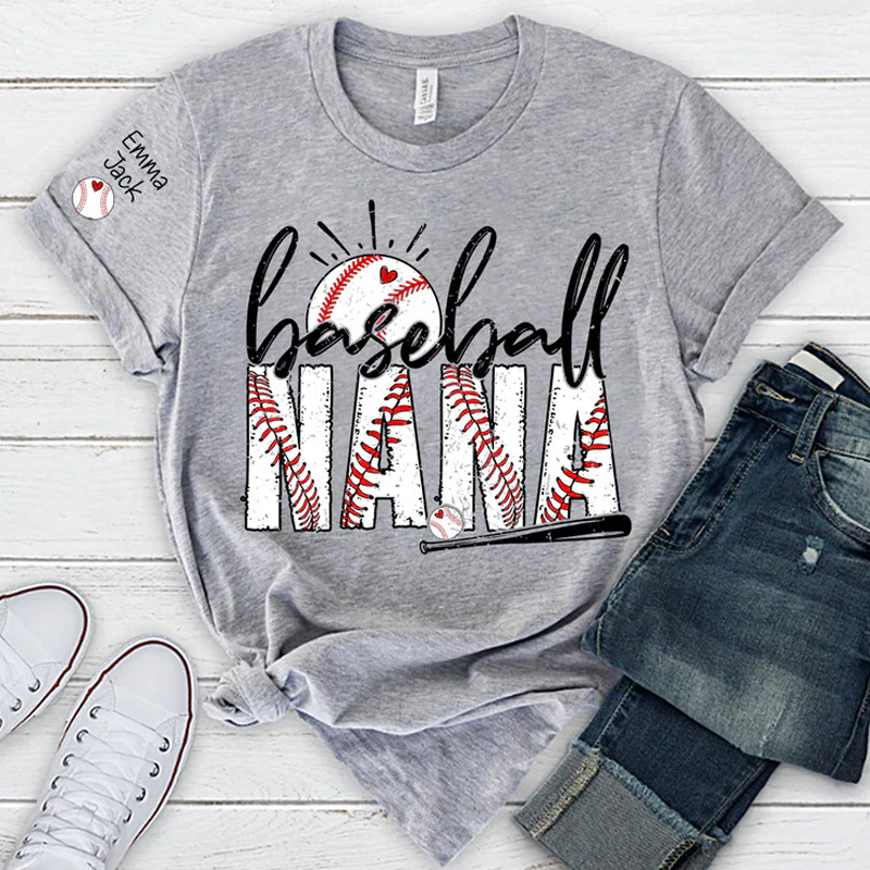 Personalized Baseball Nana T-Shirt Varsity Style Nana Shirt for Baseball Lovers
