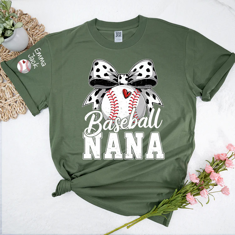 Personalized Proud Baseball Nana T Shirt Kids Names Sports Shirt with Bow Graphic
