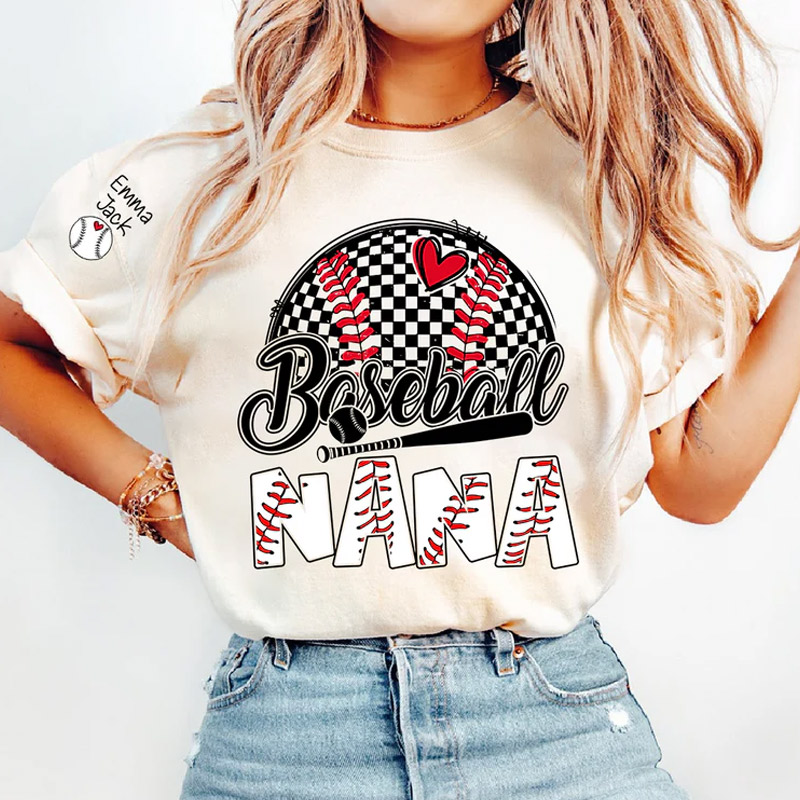 Personalized Baseball Grandma T-Shirt Custom Name Sports Grandma Shirt with Baseball Graphic