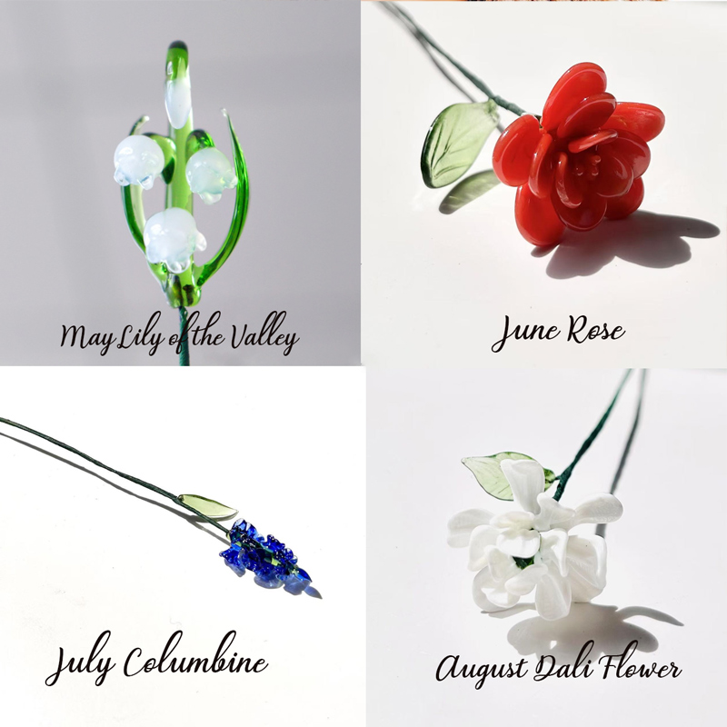 Personalized Glass Birthday Flowers Mother's Day Gifts Handcrafted Birth Flowers