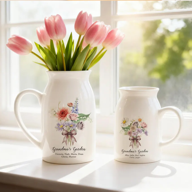 Personalized Grandma's Garden Vase Family Birth Flower Vase for Nanny Grandma Mom Mother's Day Gift from Grandkids