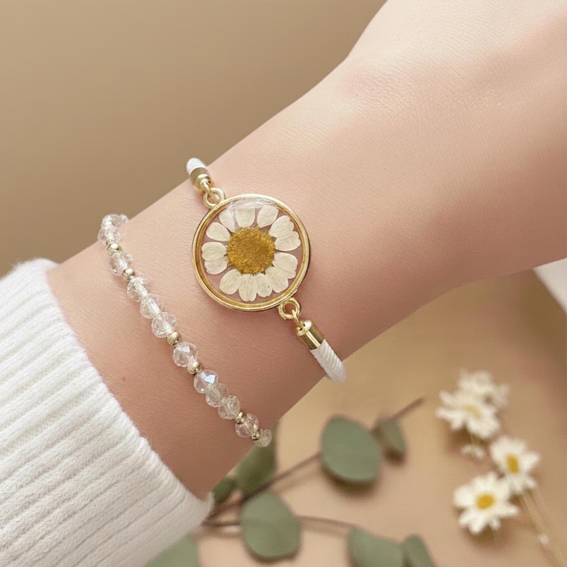 Personalised Birth Month Flower Bracelet Birthday Gift Pressed Flower Adjustable Bracelet Forgetme Bracelet
