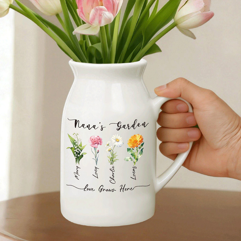 Personalized Grandma's Garden Vase Family Birth Flower Vase for Nanny Grandma Mom Mother's Day Gift from Grandkids