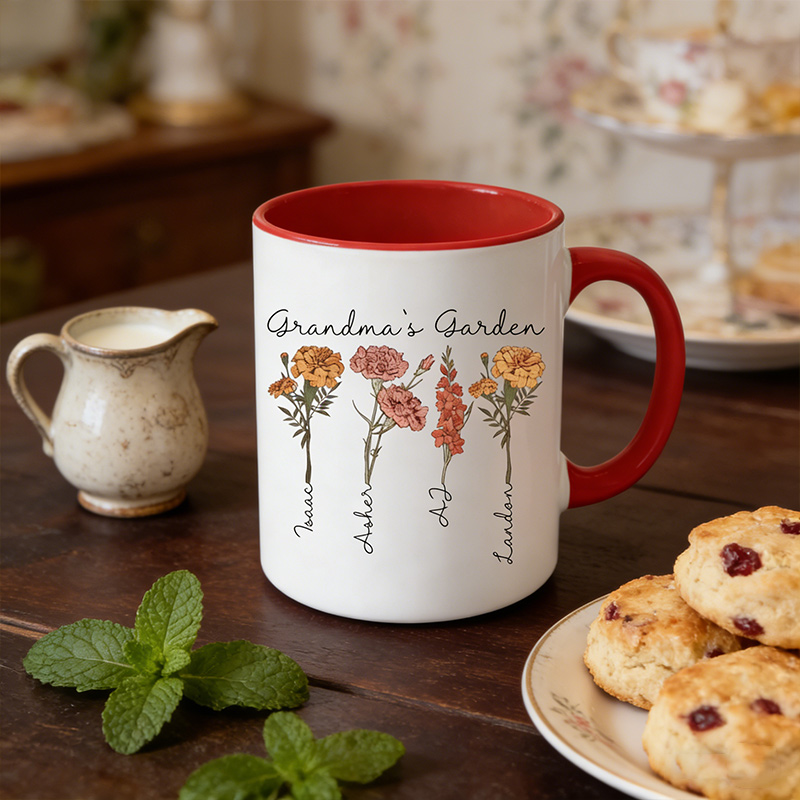 Personalized Birth Flower Mug Mom Gift Custom Grandma's Garden Coffee Cup with Name