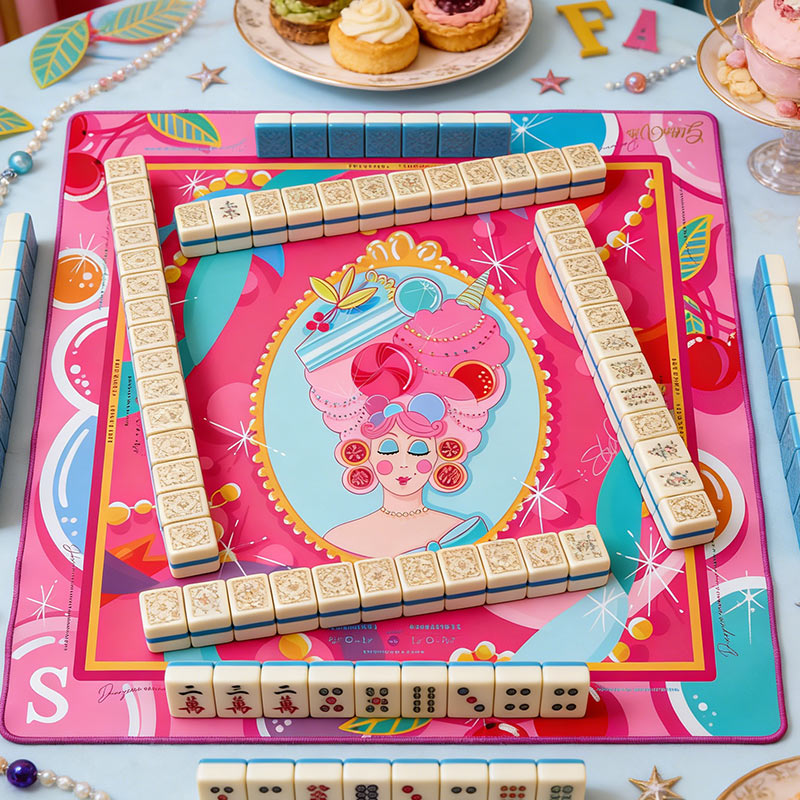 Personalized Retro Girl Mahjong Mat Star Bubble Gum Mat for Mah jongg Lovers
