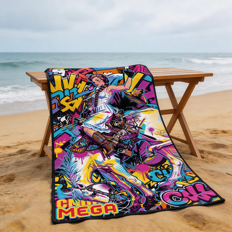Personalized Colorful Graffiti Pop Art Beach Towel Custom Name Street Art Towel Bold Bath & Pool Towel
