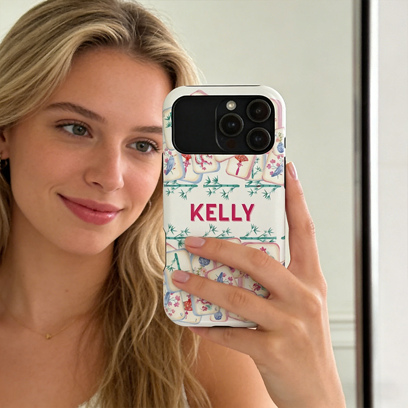 Personalized Mahjong Iphone Cases Custom Name Dragon Bamboo Design Shockproof Cover Mahjong Lover