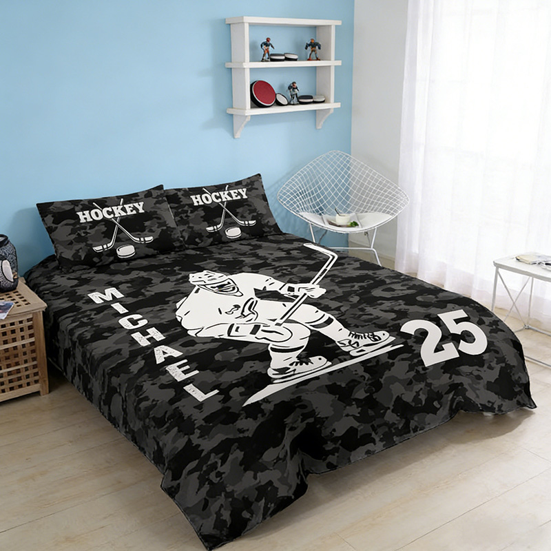 Personalized Hockey Player Bedding Set with Custom Name and Number Hockey Lovers Gift for Him