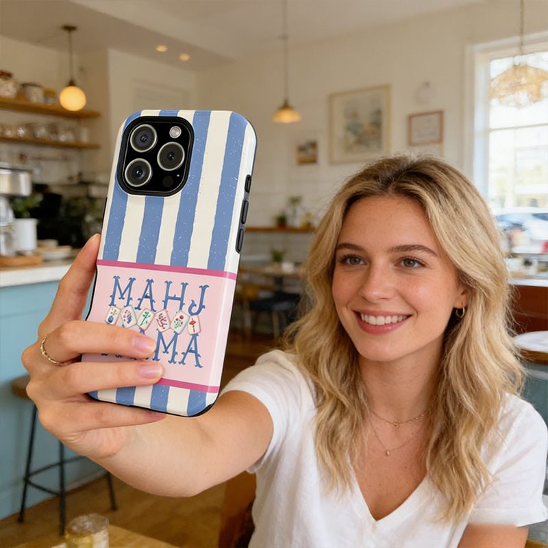 Mahjong Iphone Case Blue Stripes Mahjong Mama Design Shockproof Cover Mahjong Lover