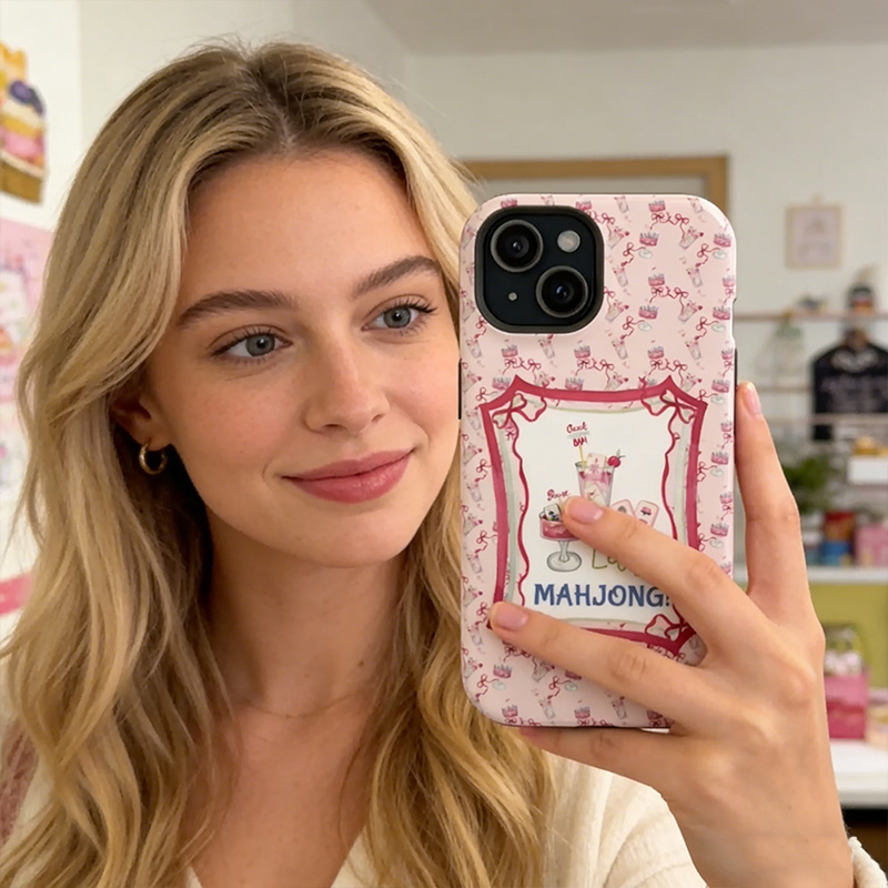 Mahjong Iphone Case Let's Mahjong Cocktail Phone Case Pink Retro Mahjong Tile Design for Mahjong Lovers