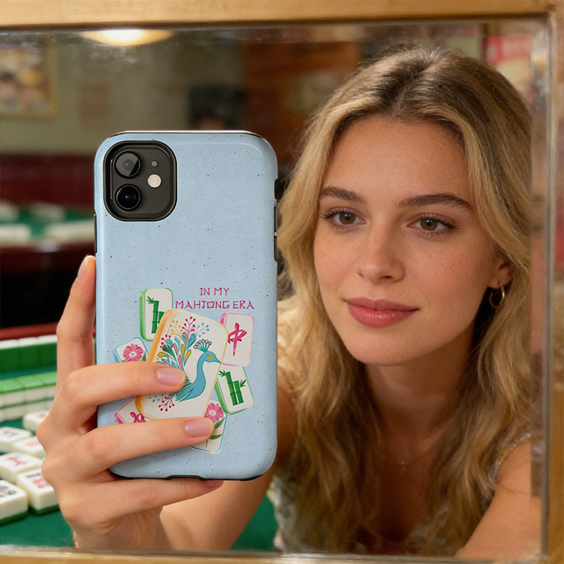 Mahjong Phone Case In My Mahjong Era Cute Peacock Floral Mahjong Tile Design for Mahjong Lovers