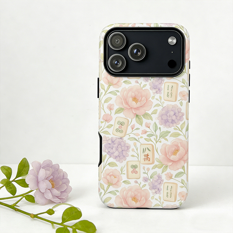 Mahjong Phone Case Watercolor Floral Pastel Peony Mahjong Tile Design for Mahjong Lovers