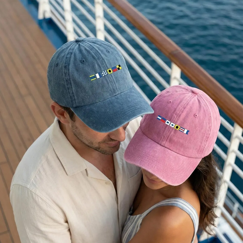 Personalized Distressed Denim Cap Custom Name In Nautical Flags Sailing Gift For Maritime Dad Captain