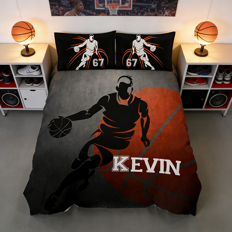 Personalized Basketball Bedding Set with Custom Name and Number Basketball Lovers Gift for Him