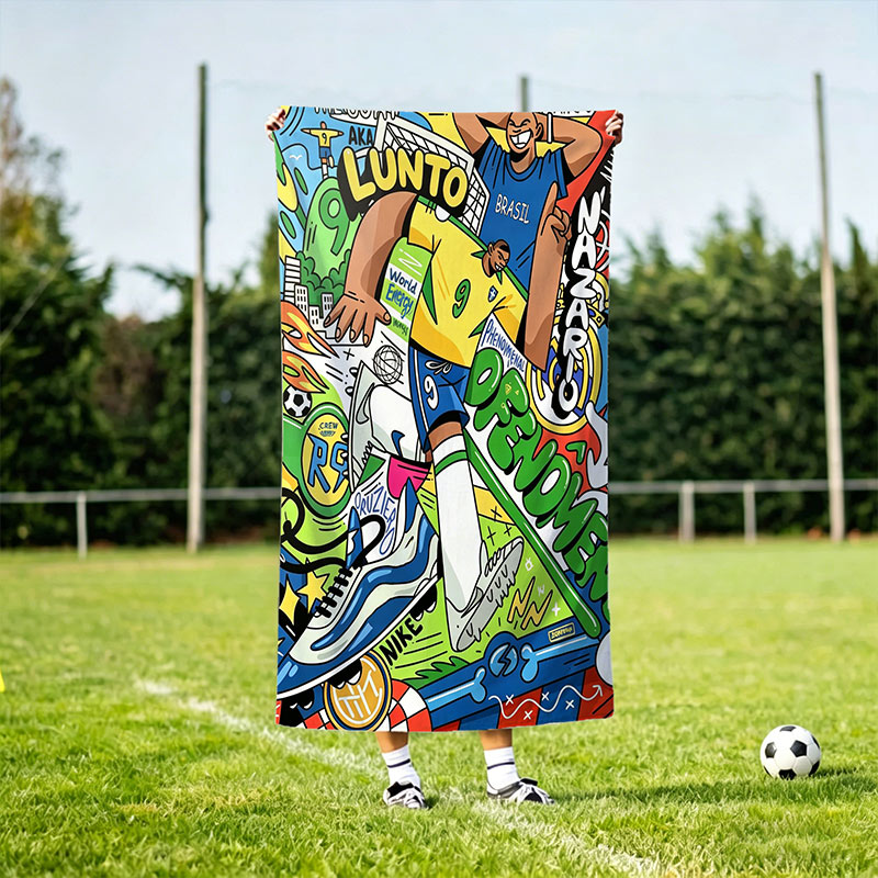 Personalized Football Graffiti Pop Art Style Beach Towel Custom Country Name Number for Soccer Fans
