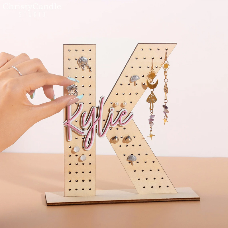 Personalized Earring Holder Custom Earring Display Birthday Gift for Her Wood Jewelry Organizer Gifts for Mom