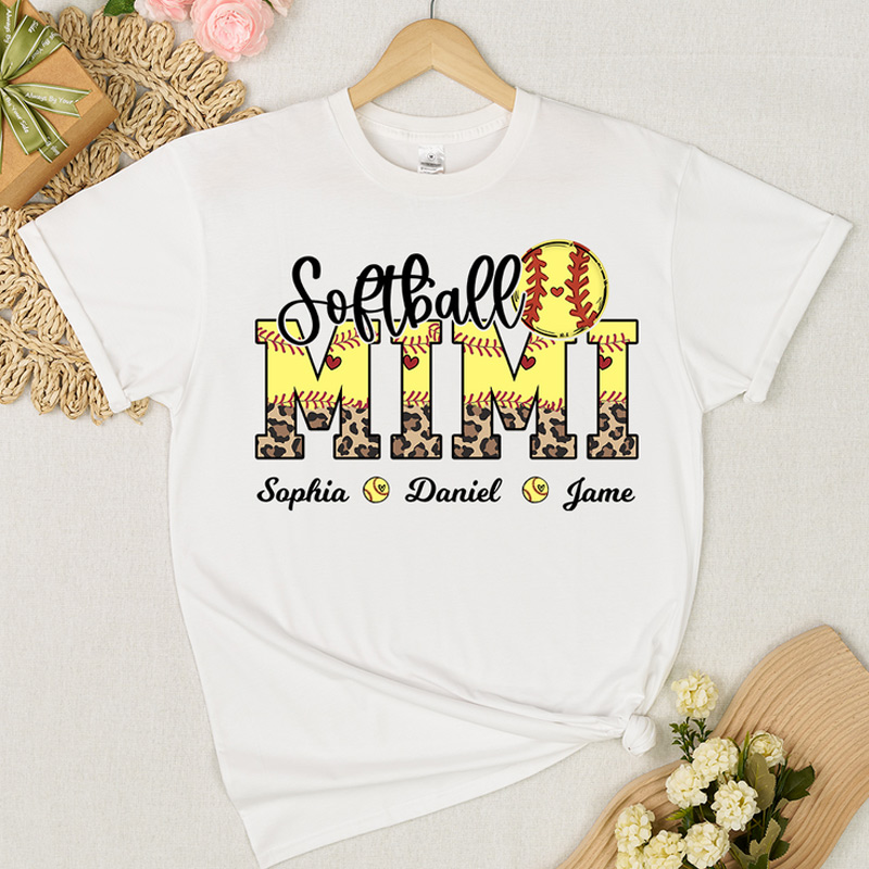 Personalized Leopard Baseball Softball Nana Custom Grandma And Grandkids T-shirt Gift for Mom