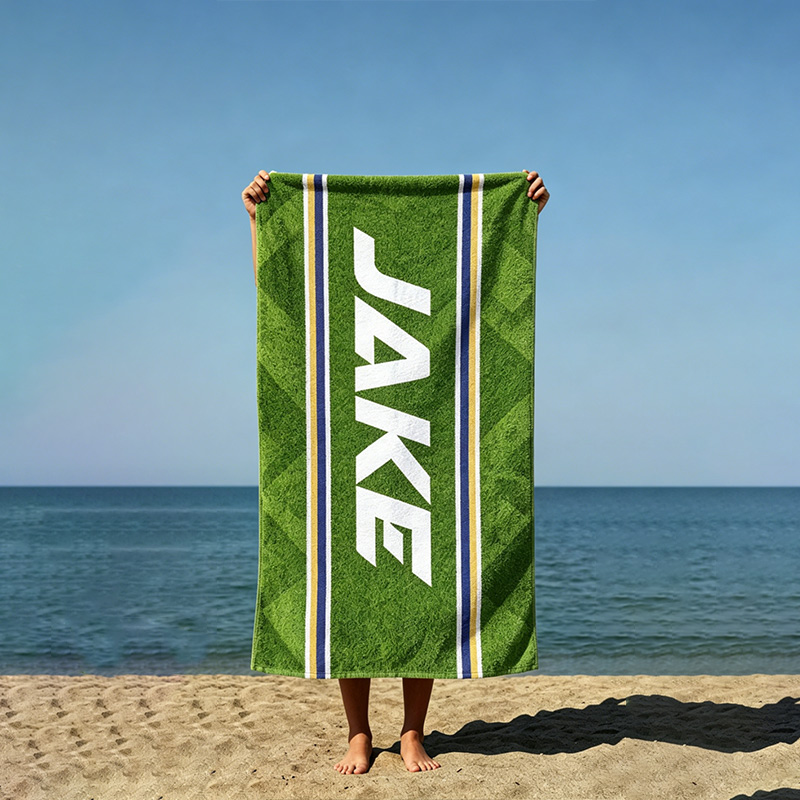 Personalized Soccer Field Beach Towel Minimalist Design with Custom Nam Gift for Soccer Fans