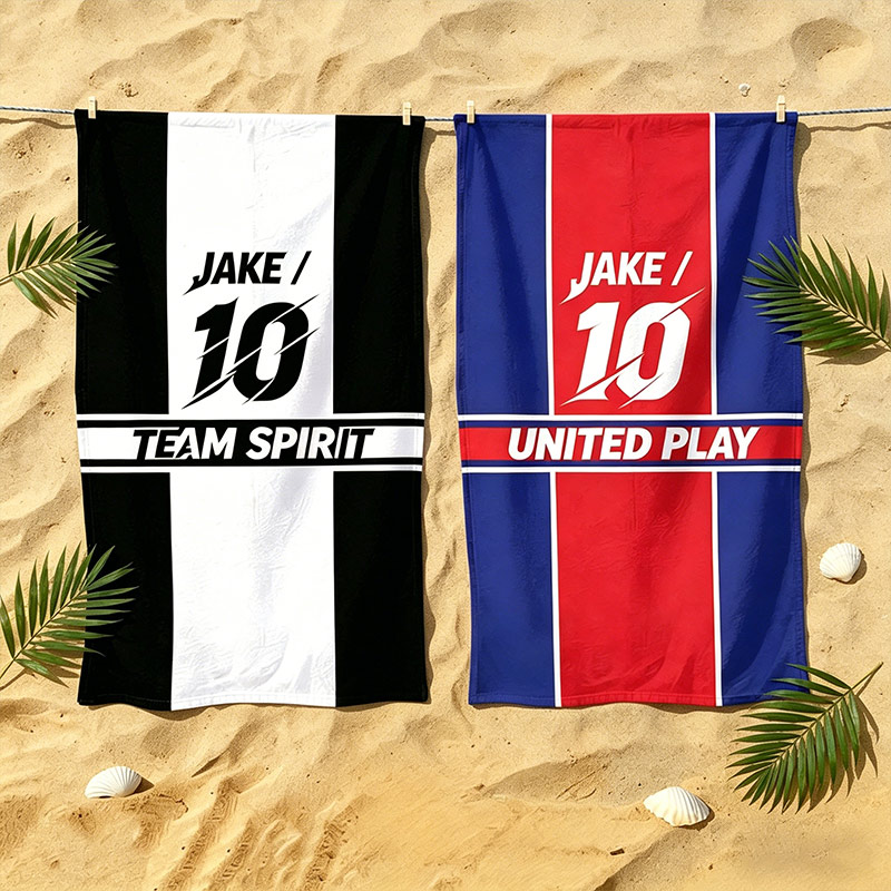 Personalized Sports Soccer Beach Towel Custom Team Spirit United Play Design Quick Dry Absorbent Towel for Beach Sports Fans