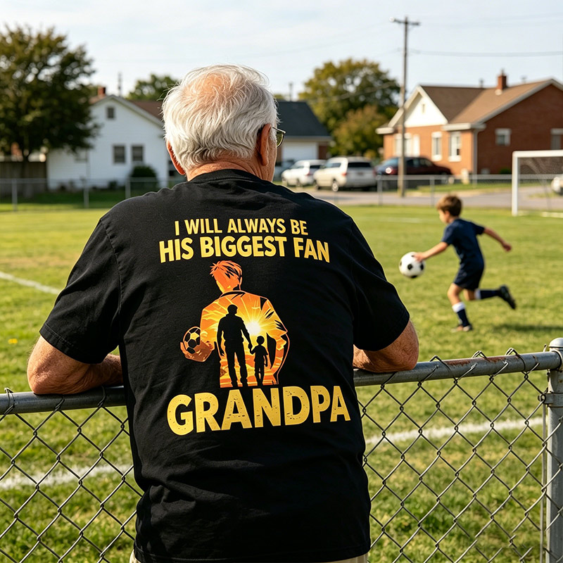 Personalized Soccer T-Shirt I Will Always Be His Biggest Fan Custom Title T-Shirt Proud Soccer Dad Shirt