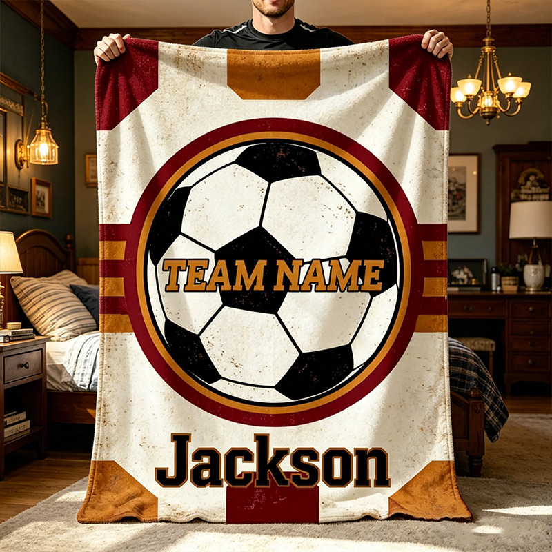 Personalized Soccer Team Name Blanket Custom Football Throw with Name for Kids & Fans