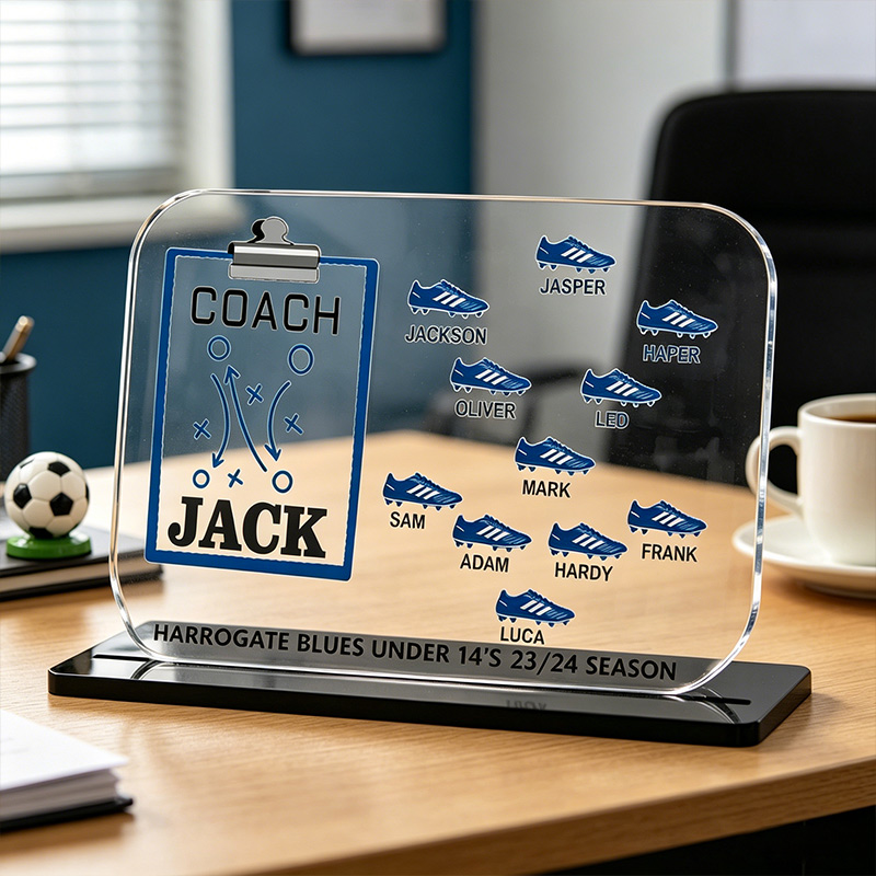 Personalized Soccer Coach Acrylic Plaque Custom Team Name & Player Names Desk Trophy Gift