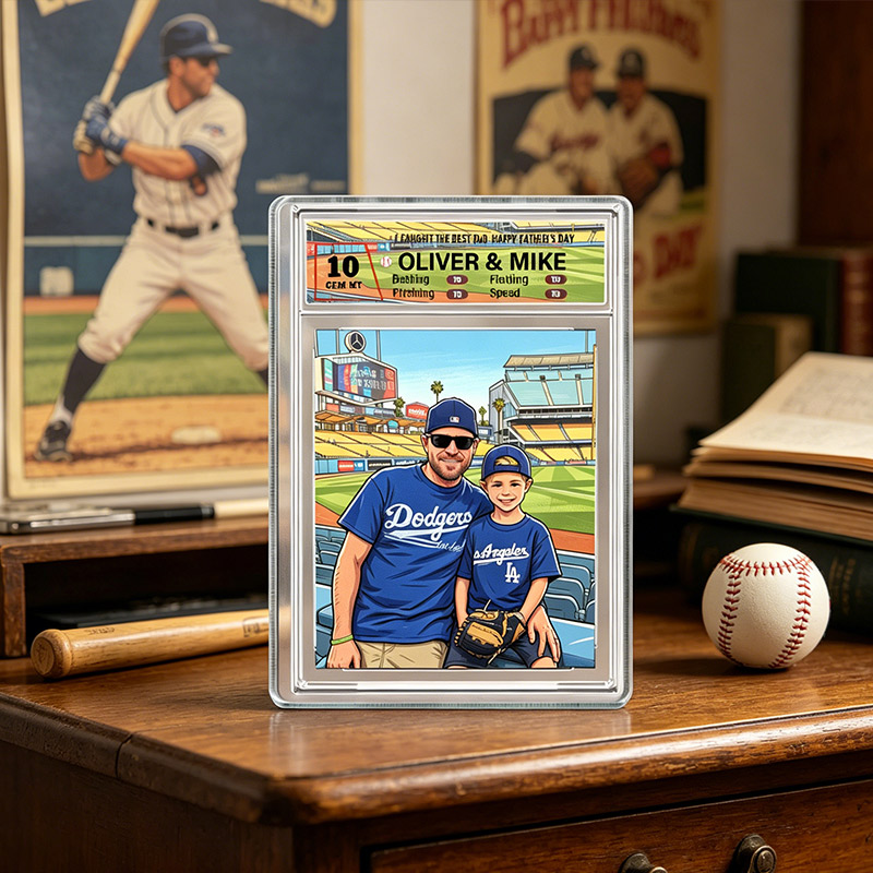 Personalized Acrylic Plaque Card Ratings Cute Anime Style Photo I Caught The Best Dad Baseball Dad Father's Day Gift 