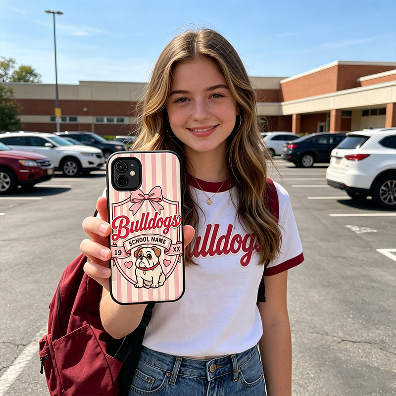 Personalized Mascot Phone Cases for School with Stripe Colors Custom School’s Name and Year