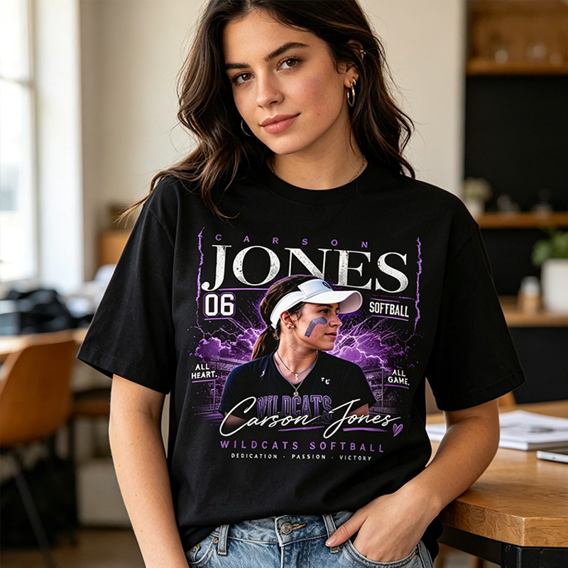 Personalized Player Poster T-Shirts Softball Fan T-Shirts That Can Be Printed With Photos, Names, Jersey Numbers, and Team Information