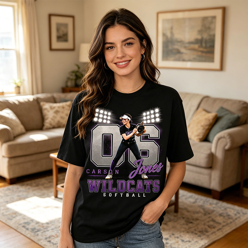 Personalized Player Poster T-Shirts Softball Fan Spotlight T-Shirts Printed With Photos, Names, Jersey Numbers, and Team Information