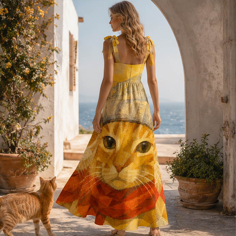 Personalized Oil Painting Pet Photo Maxi Dress Custom Image Gift for Pet Lover