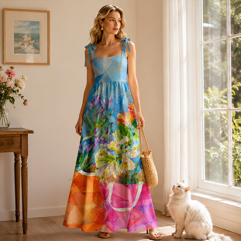 Personalized Oil Painting Picture Maxi Dress Custom Image Gift for Her