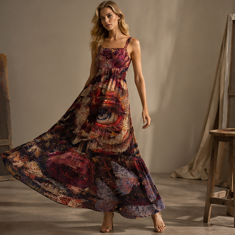 Oil Painting Surreal Eye Abstract Art Maxi Dress
