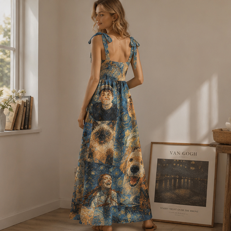 Personalized Oil Painting Maxi Dress Post-Impressionism Custom Photos Gift for Her